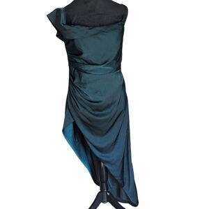 Lulus Emerald Satin One-Shoulder Asymmetrical Maxi Dress Size L Draped Slit